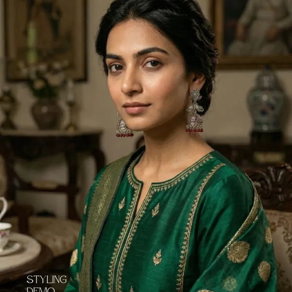 Traditional oxidized-style jhumka earrings with red, yellow and blue stones, perfect for saree, salwar and festive party looks from Passionate Bangladesh. Shop now at www.passionatebangladesh.com