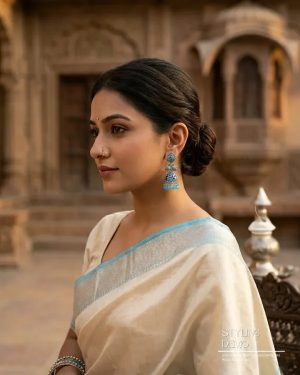 Traditional oxidized-style jhumka earrings with red, yellow and blue stones, perfect for saree, salwar and festive party looks from Passionate Bangladesh. Shop now at www.passionatebangladesh.com