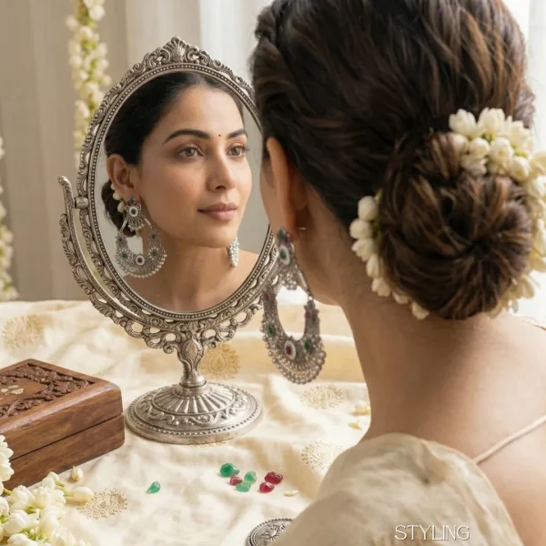 Traditional oxidized-style jhumka earrings with red, yellow and blue stones, perfect for saree, salwar and festive party looks from Passionate Bangladesh. Shop now at www.passionatebangladesh.com