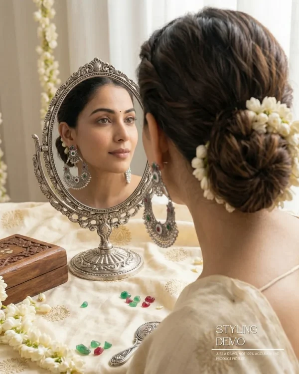 Traditional oxidized-style jhumka earrings with red, yellow and blue stones, perfect for saree, salwar and festive party looks from Passionate Bangladesh. Shop now at www.passionatebangladesh.com