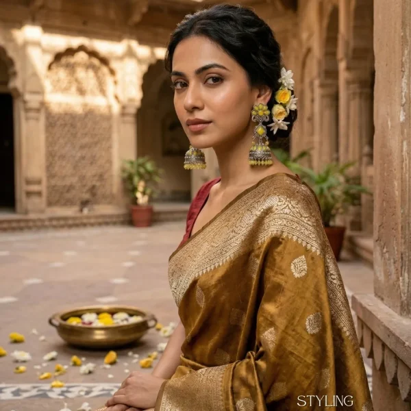 Traditional oxidized-style jhumka earrings with red, yellow and blue stones, perfect for saree, salwar and festive party looks from Passionate Bangladesh. Shop now at www.passionatebangladesh.com
