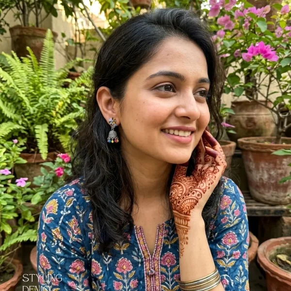 Traditional oxidized-style jhumka earrings with red, yellow and blue stones, perfect for saree, salwar and festive party looks from Passionate Bangladesh. Shop now at www.passionatebangladesh.com