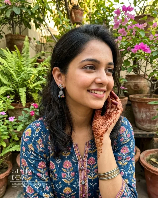 Traditional oxidized-style jhumka earrings with red, yellow and blue stones, perfect for saree, salwar and festive party looks from Passionate Bangladesh. Shop now at www.passionatebangladesh.com