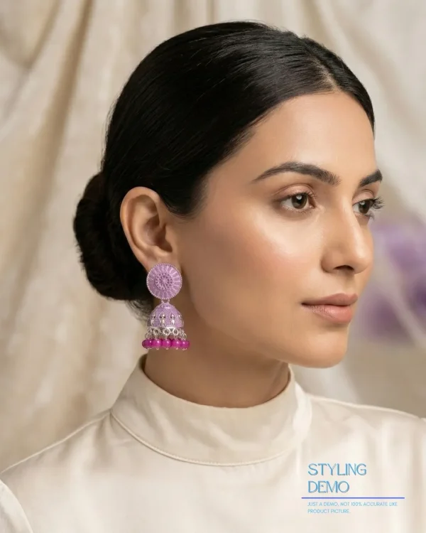 Traditional oxidized-style jhumka earrings with red, yellow and blue stones, perfect for saree, salwar and festive party looks from Passionate Bangladesh. Shop now at www.passionatebangladesh.com