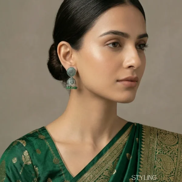 Traditional oxidized-style jhumka earrings with red, yellow and blue stones, perfect for saree, salwar and festive party looks from Passionate Bangladesh. Shop now at www.passionatebangladesh.com