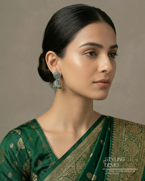 Traditional oxidized-style jhumka earrings with red, yellow and blue stones, perfect for saree, salwar and festive party looks from Passionate Bangladesh. Shop now at www.passionatebangladesh.com