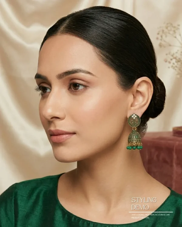 Traditional oxidized-style jhumka earrings with red, yellow and blue stones, perfect for saree, salwar and festive party looks from Passionate Bangladesh. Shop now at www.passionatebangladesh.com