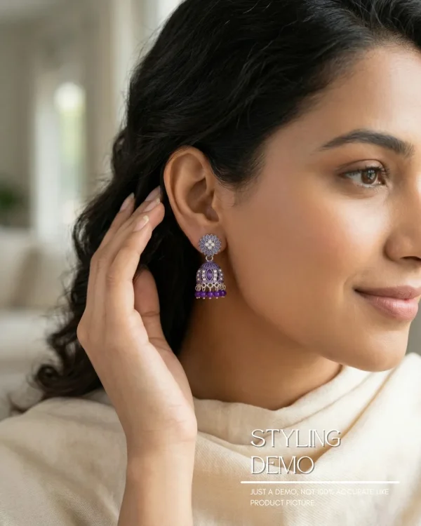 Traditional oxidized-style jhumka earrings with red, yellow and blue stones, perfect for saree, salwar and festive party looks from Passionate Bangladesh. Shop now at www.passionatebangladesh.com