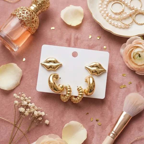 Golden Lips Earrings Set for Girls and Women