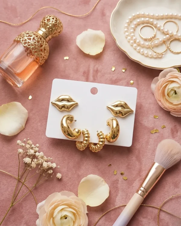Golden Lips Earrings Set for Girls and Women