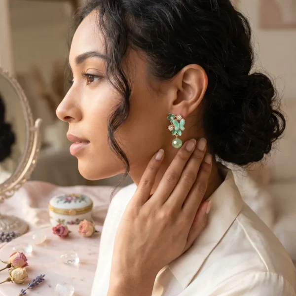 Elegant drop earrings from Passionate Bangladesh, lightweight dangle design for women and girls, perfect for parties and special occasions. Try our different designs like butterfly earrings, long chain earrings, heart shape earrings and stone earrings.
