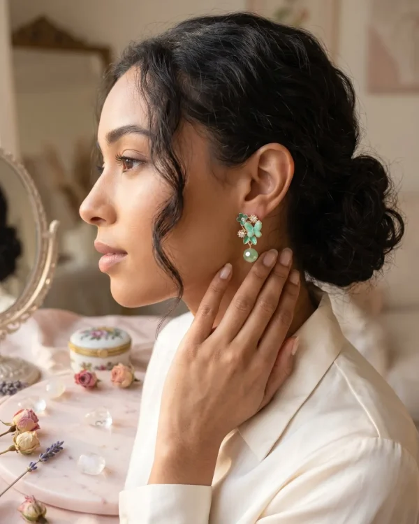 Elegant drop earrings from Passionate Bangladesh, lightweight dangle design for women and girls, perfect for parties and special occasions. Try our different designs like butterfly earrings, long chain earrings, heart shape earrings and stone earrings.