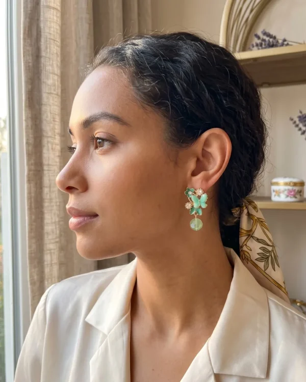 Elegant drop earrings from Passionate Bangladesh, lightweight dangle design for women and girls, perfect for parties and special occasions. Try our different designs like butterfly earrings, long chain earrings, heart shape earrings and stone earrings.