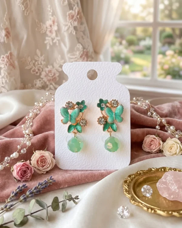 Elegant drop earrings from Passionate Bangladesh, lightweight dangle design for women and girls, perfect for parties and special occasions. Try our different designs like butterfly earrings, long chain earrings, heart shape earrings and stone earrings.