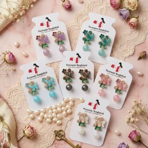 Elegant drop earrings from Passionate Bangladesh, lightweight dangle design for women and girls, perfect for parties and special occasions. Try our different designs like butterfly earrings, long chain earrings, heart shape earrings and stone earrings.