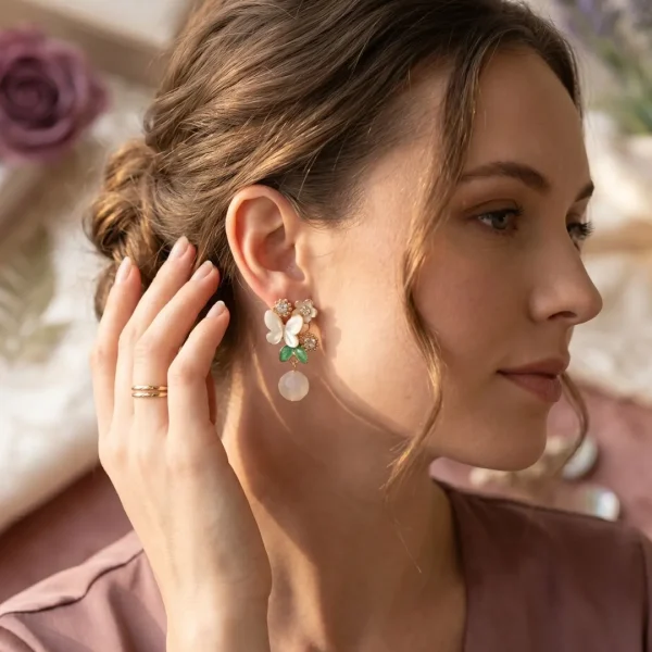 Elegant drop earrings from Passionate Bangladesh, lightweight dangle design for women and girls, perfect for parties and special occasions. Try our different designs like butterfly earrings, long chain earrings, heart shape earrings and stone earrings.
