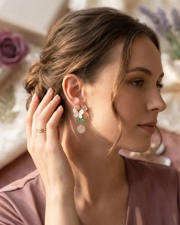 Elegant drop earrings from Passionate Bangladesh, lightweight dangle design for women and girls, perfect for parties and special occasions. Try our different designs like butterfly earrings, long chain earrings, heart shape earrings and stone earrings.