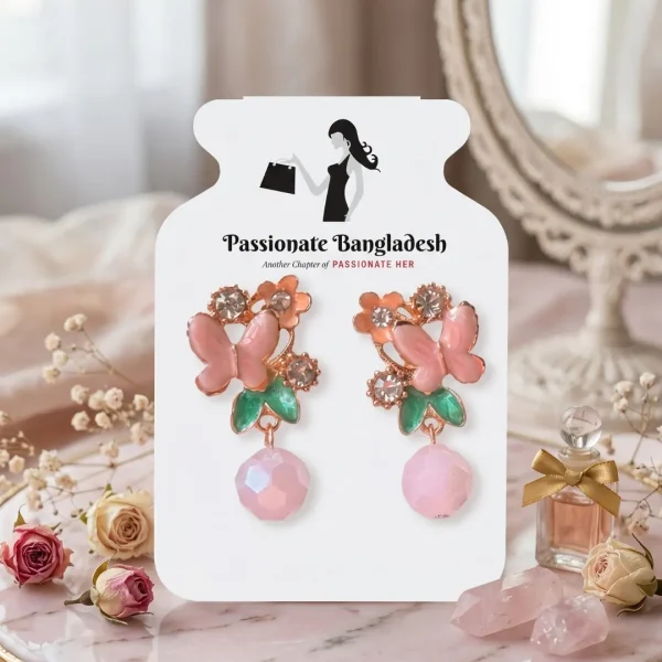 Elegant drop earrings from Passionate Bangladesh, lightweight dangle design for women and girls, perfect for parties and special occasions. Try our different designs like butterfly earrings, long chain earrings, heart shape earrings and stone earrings.