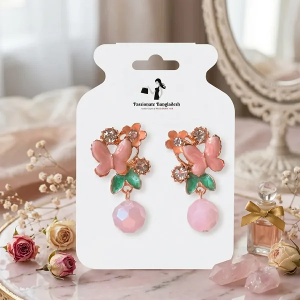 Elegant drop earrings from Passionate Bangladesh, lightweight dangle design for women and girls, perfect for parties and special occasions. Try our different designs like butterfly earrings, long chain earrings, heart shape earrings and stone earrings.