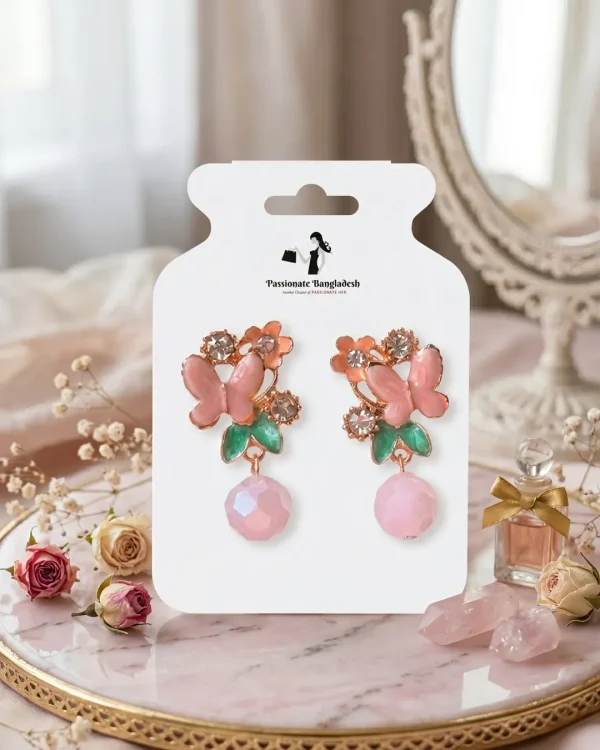 Elegant drop earrings from Passionate Bangladesh, lightweight dangle design for women and girls, perfect for parties and special occasions. Try our different designs like butterfly earrings, long chain earrings, heart shape earrings and stone earrings.
