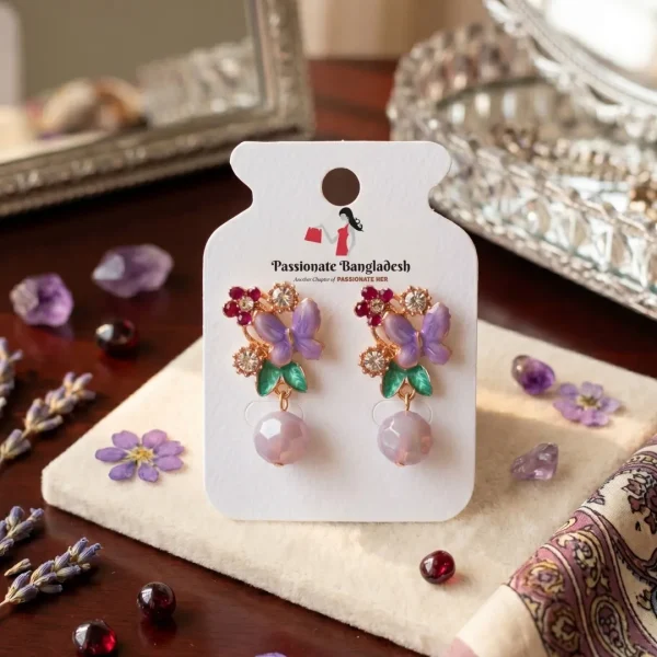Elegant drop earrings from Passionate Bangladesh, lightweight dangle design for women and girls, perfect for parties and special occasions. Try our different designs like butterfly earrings, long chain earrings, heart shape earrings and stone earrings.