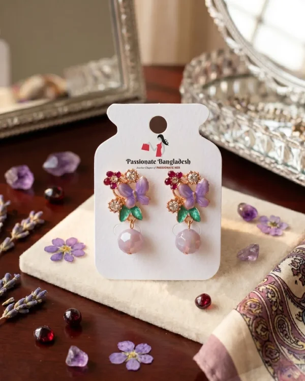 Elegant drop earrings from Passionate Bangladesh, lightweight dangle design for women and girls, perfect for parties and special occasions. Try our different designs like butterfly earrings, long chain earrings, heart shape earrings and stone earrings.