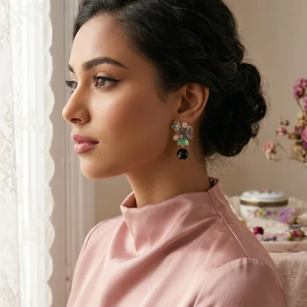 Elegant drop earrings from Passionate Bangladesh, lightweight dangle design for women and girls, perfect for parties and special occasions. Try our different designs like butterfly earrings, long chain earrings, heart shape earrings and stone earrings.