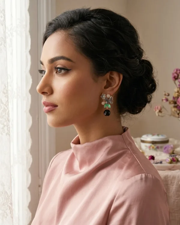 Elegant drop earrings from Passionate Bangladesh, lightweight dangle design for women and girls, perfect for parties and special occasions. Try our different designs like butterfly earrings, long chain earrings, heart shape earrings and stone earrings.