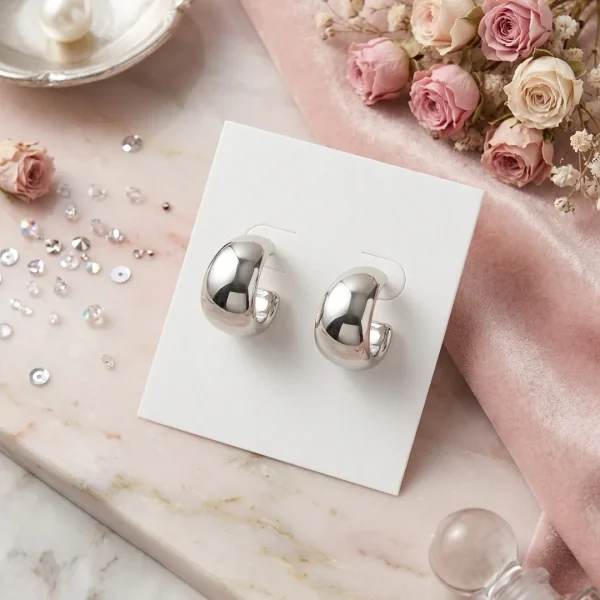 Silver HOOP Earrings for girls and women at PASSIONATE BANGLADESH at a very affordable and cheap price. Beauty with silver dazzling plastic earrings pair. Party on at disco.