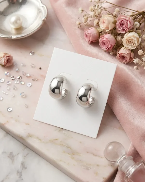 Silver HOOP Earrings for girls and women at PASSIONATE BANGLADESH at a very affordable and cheap price. Beauty with silver dazzling plastic earrings pair. Party on at disco.