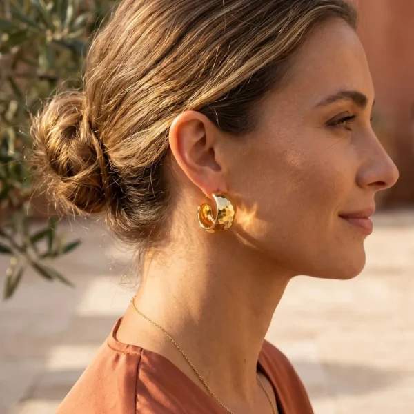 Golden HOOP Earrings for girls and women at PASSIONATE BANGLADESH at a very affordable and cheap price. Beauty with golden dazzling plastic earrings pair. Party on at disco.
