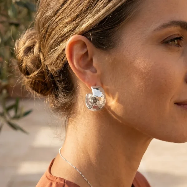 Silver HOOP Earrings for girls and women at PASSIONATE BANGLADESH at a very affordable and cheap price. Beauty with silver dazzling plastic earrings pair. Party on at disco.