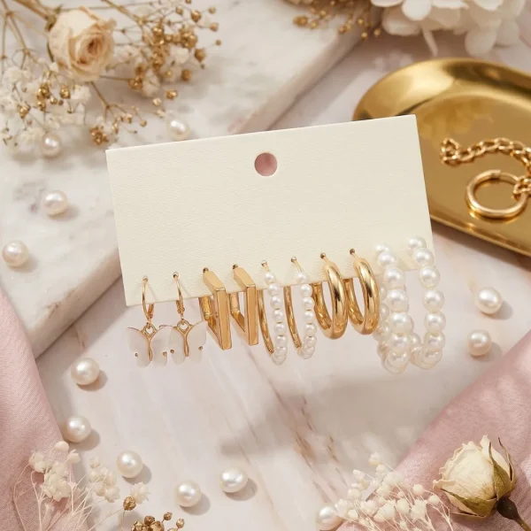 Elegant hoop earrings from Passionate Bangladesh, lightweight dangle design for women and girls, perfect for parties and special occasions. Try our different designs like butterfly earrings, long chain earrings, heart shape earrings and stone earrings.