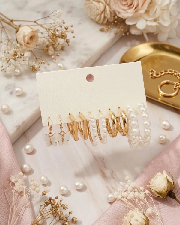 Elegant hoop earrings from Passionate Bangladesh, lightweight dangle design for women and girls, perfect for parties and special occasions. Try our different designs like butterfly earrings, long chain earrings, heart shape earrings and stone earrings.