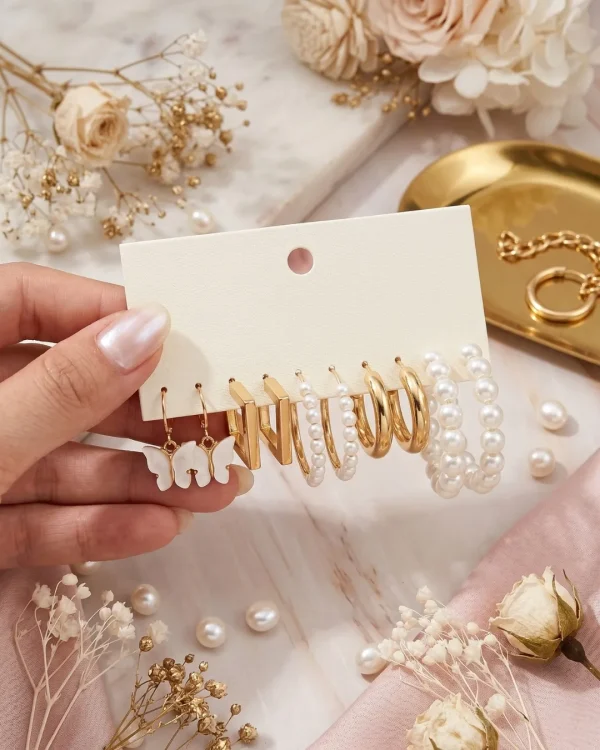 Elegant hoop earrings from Passionate Bangladesh, lightweight dangle design for women and girls, perfect for parties and special occasions. Try our different designs like butterfly earrings, long chain earrings, heart shape earrings and stone earrings.