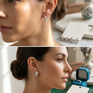 Trendy stud, mixed shaped, hoop and drop earrings from Passionate Bangladesh, everyday and party jewelry in different shapes and colors for women and girls.