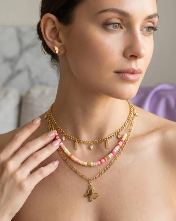 Stylish fashion layer necklace and pendants collection at Passionate Bangladesh showing different gold, silver and stoned necklace and pendants with for western and fusion outfits.