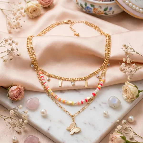 Stylish fashion layer necklace and pendants collection at Passionate Bangladesh showing different gold, silver and stoned necklace and pendants with for western and fusion outfits.