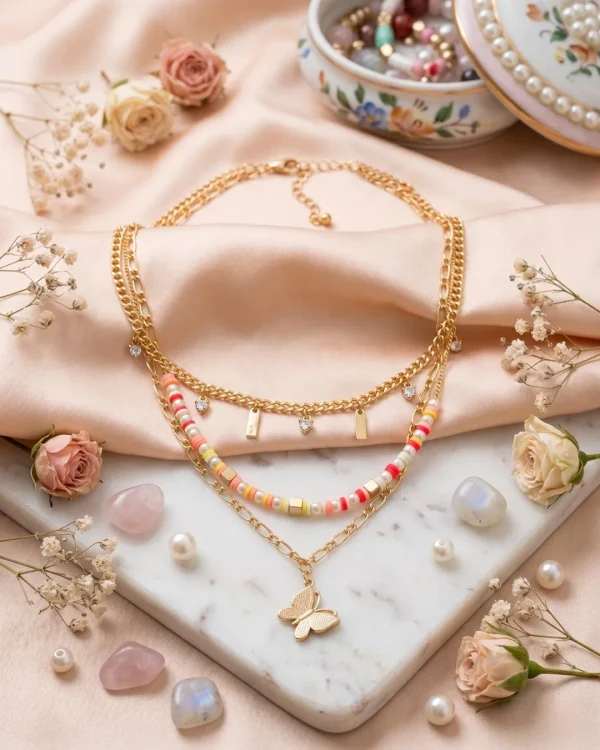 Stylish fashion layer necklace and pendants collection at Passionate Bangladesh showing different gold, silver and stoned necklace and pendants with for western and fusion outfits.