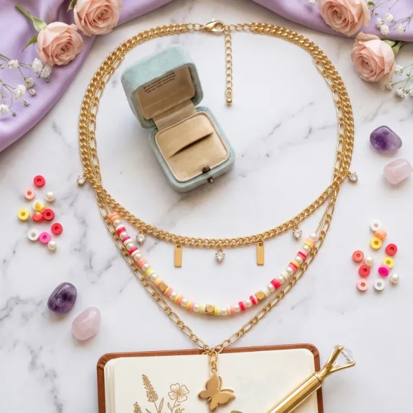 Stylish fashion layer necklace and pendants collection at Passionate Bangladesh showing different gold, silver and stoned necklace and pendants with for western and fusion outfits.