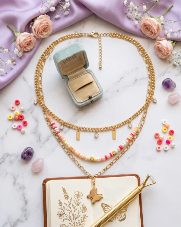 Stylish fashion layer necklace and pendants collection at Passionate Bangladesh showing different gold, silver and stoned necklace and pendants with for western and fusion outfits.