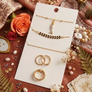 Elegant Pendant, Necklace and Rings set from Passionate Bangladesh, lightweight dangle design for women and girls, perfect for parties and special occasions. Try our different designs like butterfly earrings, long chain earrings, heart shape earrings and stone earrings.
