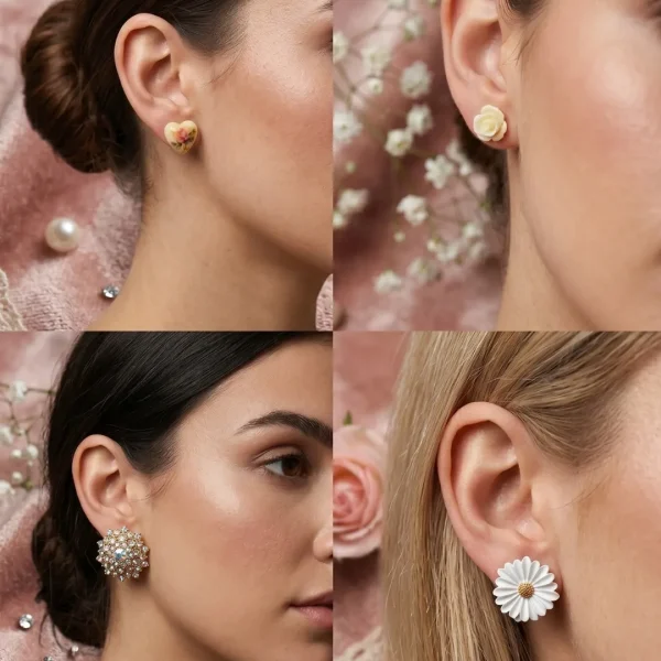 Trendy stud earrings for girls and women, simple everyday designs and sparkly studs from Passionate Bangladesh for party looks. https://passionatebangladesh.com/