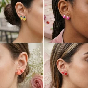 Trendy stud earrings for girls and women, simple everyday designs and sparkly studs from Passionate Bangladesh for party looks. https://passionatebangladesh.com/