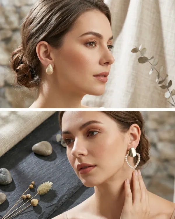 Trendy stud, mixed shaped, hoop and drop earrings from Passionate Bangladesh, everyday and party jewelry in different shapes and colors for women and girls.